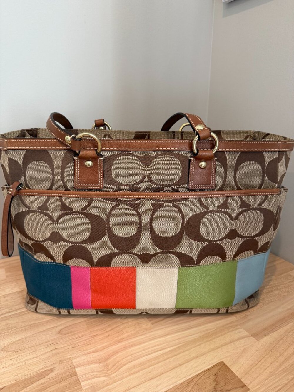 Vintage Y2K Coach 40540 Signature Multi-Color Stripe Tote/Diaper Bag